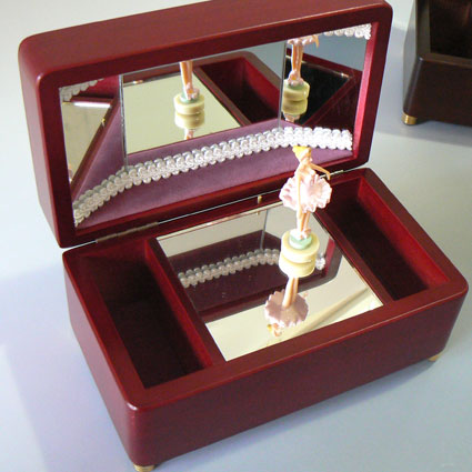 バレリーナ回転オルゴール 木製ケース 三面鏡 ワイン 薄いピンクの人形 愛の夢 オルゴールの通信販売サイト オルゴール屋総本店