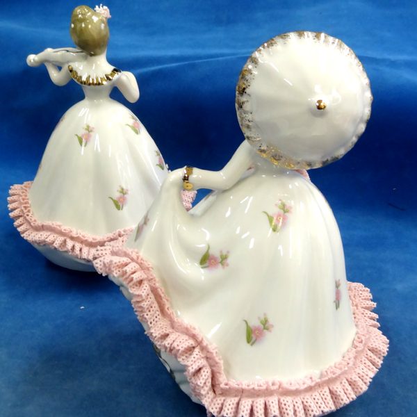 陶製 レース人形オルゴール ピンク 2種類（曲目固定 既製品